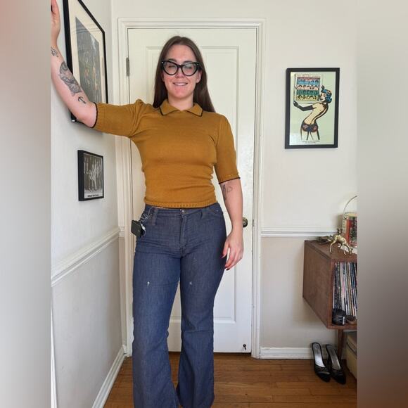 60s Vintage Wrangler Kick Flare Blue Jeans Snap Fly - Picture 3 of 14